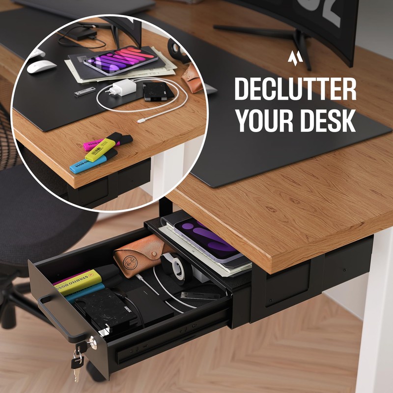 COREMINDED Under Desk Drawer Slide-Out – Lockable Metal Storage Drawers