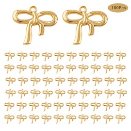 SXYYDSG 100Pcs Bow Earrings Charms DIY Material Bow Charms Metal Bow Tie Charms Pendant Gold Bow Connector Pendant Alloy Bracelet Bow Charms for DIY Bracelet Jewelry Making