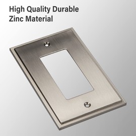 Henne Bery Soft Modern Decorative Wall Plate Switch Plate Outlet Cover (Single Decorator 2PK, Satin Nickel)