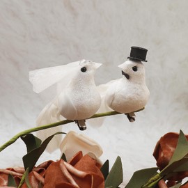 WANYIG 1 Pair Wedding Decoration Wedding Decoration Dove Couple Wedding Dove Couple with Clip Bride and Groom Figures Artificial Birds Dove Decoration White Garden Decoration