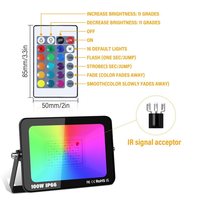 Willpower 100W 10000LM RGB LED Spotlight with Remote Control, LED