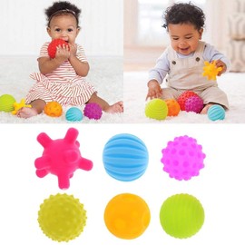 Sensory Balls For Baby Massage Stress Relief, 6pcs Textured Multi Baby Balls Gift Sets Regenbogen Ball Bio Motorikspielzeug Gummiball aus ABA Kunststoff mit BPA-frei und ungiftig CE-zertifiziert