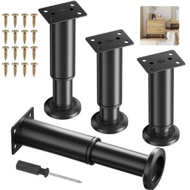 Set of 4 Adjustable Furniture Feet, Height Adjustable 12 cm - 18 cm, Base Feet, Table Legs, Metal Black Furniture Legs for Cabinet, TV Cabinet, Sofa, Bedside Table, Chair, Bathroom Cabinet
