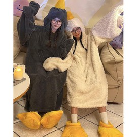 Goose Blanket Hoodie Onesie Adult & Kid,Oversized Warm Duck Wearable Hoodie Blanket with Sleeves,Cozy Sleeping Bag (white, M)