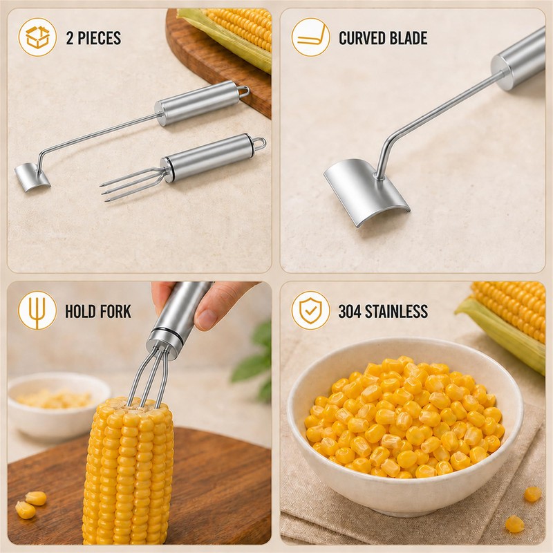 Corn Peeler for Corn on the Cob, 2 Pcs Stainless