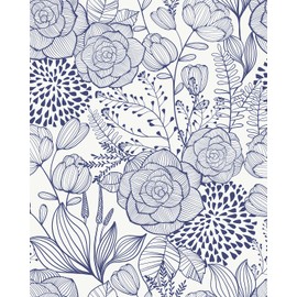 Wudnaye Navy Blue Floral Peel and Stick Wallpaper Blue and White Wallpaper 16.9"×118" Navy Floral Stick and Peel Wall Paper Flowers Contact Paper Self Adhesive Removable Waterproof for Bathroom Decor