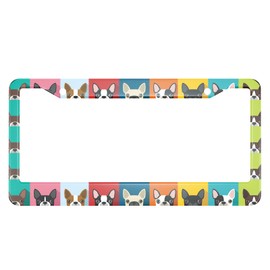 HOSNYE Dog License Plate Frame Full Colors of Fun Cartoon Animals Boston Terrier Face Pattern Metal License Plate Cover Front Plates Frames Car Tag Frame for Women Men US Vehicles Standard