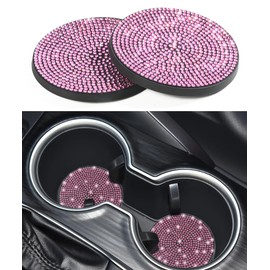 Flaconi 2 x car coasters, car drink holder coasters, car accessories interior, coasters for cars, car cup holder insert, car accessories interior women, for most cars (pink)