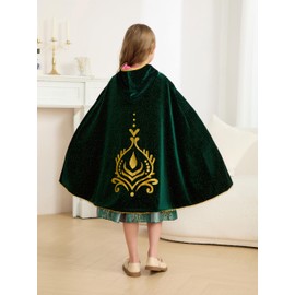 Girls Luxurious Velvet Hooded Cape Kids Anna Princess Cloak Costume Girls Warm Dress up Party Cape 2-4Years