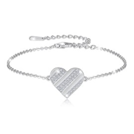 PAVELS Heart Bracelet in 925 Silver for Women Gifts for Her Rhodium Plated Bracelet with Heart Including Jewellery Box and Certificate, Sterling Silver