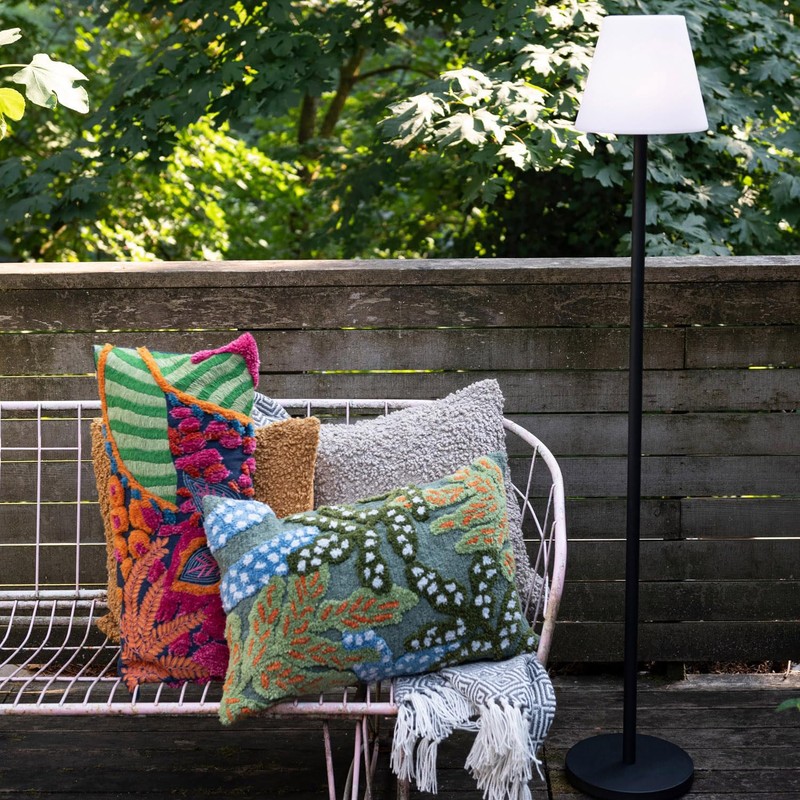 Creative Co-Op Embroidered Fabric Indoor/Outdoor Lumbar Pillow with Botanicals and