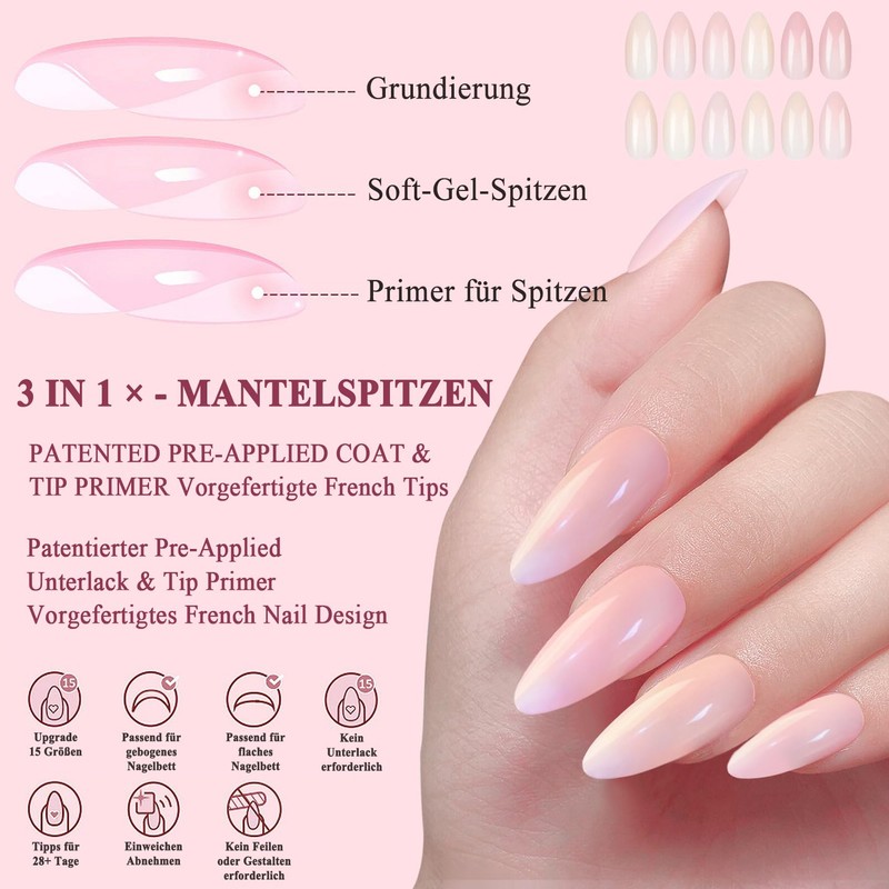 Virellay Pack of 288 Medium Gradient Ballerina False Nails for