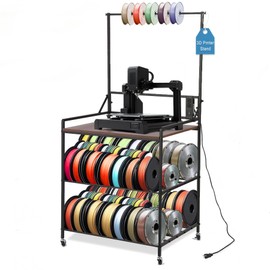 3D Printer Stand with Filament Storage,Black Rolling 3D Printer Rack Filament Organizer,Spools Holder Racks Cart with Wheels,Heavy Duty Shelf Hold Spool PLA, ABS, PETG for Office, Garage, Workshop