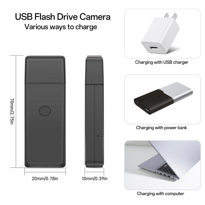 rumhams 64GB USB Flash Drive Camera,1080P Video Resolution Security, Rechargeable