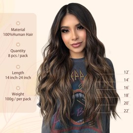 Sassina Clip in Hair Extensions Remy Human Hair 20 Inch Double Weft Clip in Extensions Chestnut Brown to Dark Brown Invisible Natural Straight Human Hair Extensions 8 Pcs 120 Grams #R2-6/2