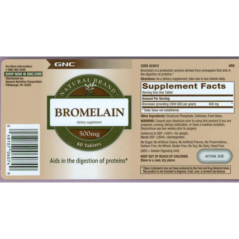GNC Natural Brand Bromelain 500mg,60 servings