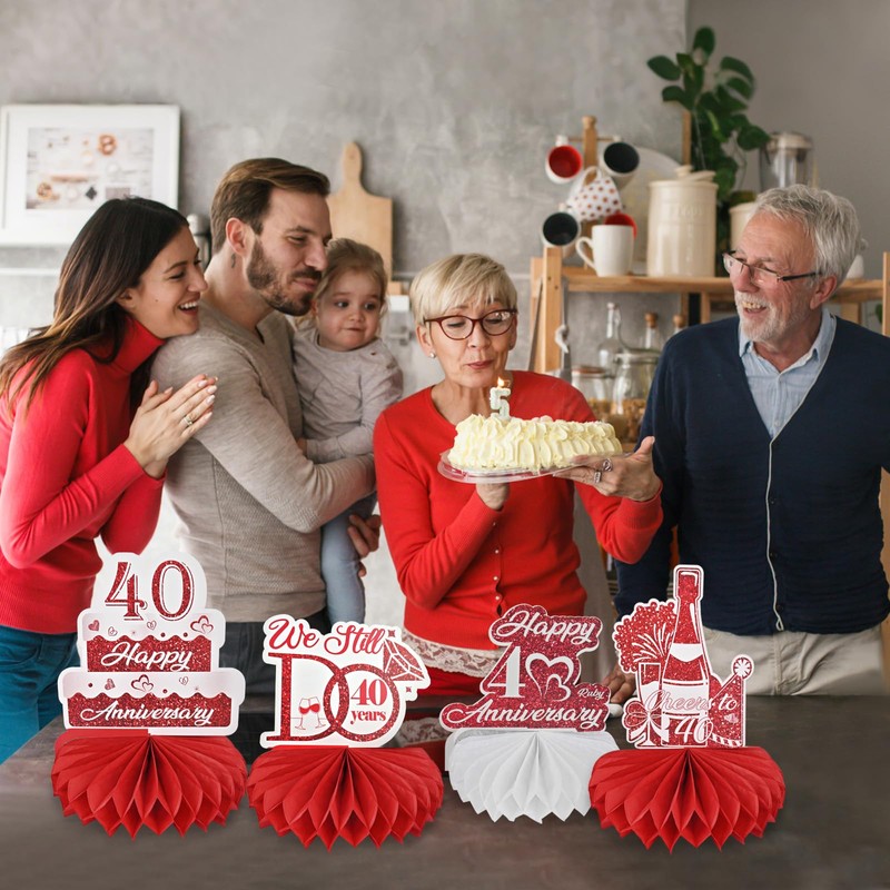 HZHSGLY 9PCS Ruby Wedding Anniversary Decorations, 40th Anniversary Decorations Romantic