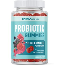 Probiotic Gummies with Vitamin C and Folic Acid | 5 Billion CFU Probiotics | Gut Health, Digestion, & Immune System Support | Gluten-Free, Non-GMO, Berry Flavor | 60 ct.
