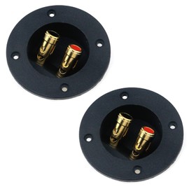 Pastlla 2Pcs 3" x 3" Speaker Box Terminal Cup DIY Double Binding Round Gold Plate Push 2 Way Spring Loaded Jacks Speaker Box Terminal Cup Connector with Mounting Screws (Round, 2Pcs)