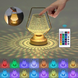 Aigostar LED Crystal Table Lamp, 16 Colours, 4 Modes, Rose Diamond Bedside Lamp with Touch and Remote Control, USB Charging, Dimmable Colour Changing Night Light for Bedroom, Living Room, Golden