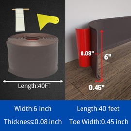 COUKIU Flexible Baseboard Molding Trim, 6 Inch x 40 Feet Self-Adhesive Vinyl Wall Base Cove Base, Peel and Stick Rubber Wall Base Moulding Trim(S152, Brown)