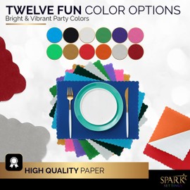 Paper Placemat Disposable, Royal Blue Place Mats with Scalloped Edges, Durable Paper Placemat for Holiday Wedding Party Supplies Decor, 9.75 X 14 Inches, Pack of 50 - by SparkSettings