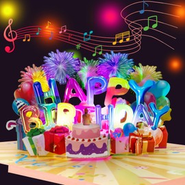 Magic Ants Musical 3D Pop Up Birthday Card with Light - 3D "Happy Birthday" Card with Pure Melody "Happy Birthday" - Unique Greeting Card with Envelope for Men, Women, Kids, Family