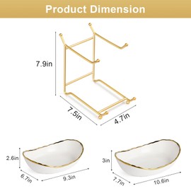 OdoVow 2 Tier Ceramic Fruit Bowl, Fruit Basket for Kitchen Counter, Tiered Fruit Rack for Countertop, Modern Multi Large Capacity Serving Holder for Party Dessert, Vegetable, Snack(Gold&White)