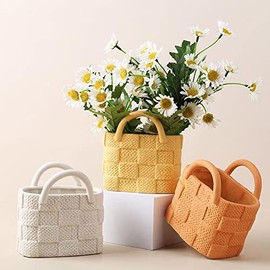 Jarrón de cerámica decorativo hecho a mano pequeños jarrones de flores, forma de bolso jarrones únicos para centros de mesa de comedor, decoración del hogar de la boda decoración de la sala de estar (white,A)