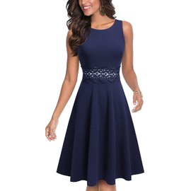 HOMEYEE Women's Sleeveless Cocktail A-Line Embroidery Casual Party Summer Wedding Guest Dress A079(4,Dark Blue)