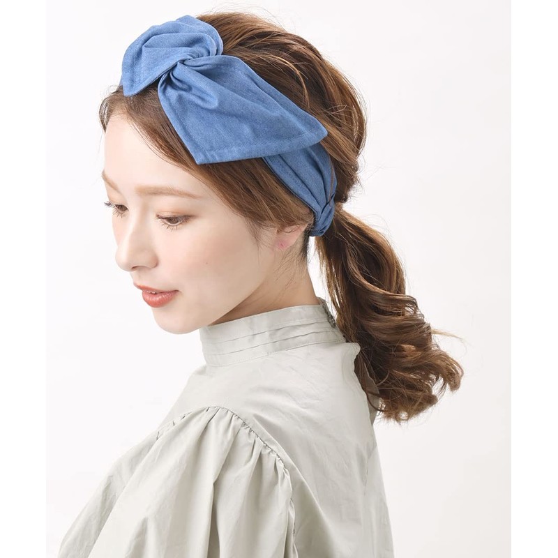 Vingtaine H7547-BL- Hair Band, Dungaree, Asymmetric, Denim Style, Ribbon, Simple,