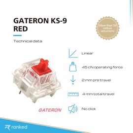 Pack of Gateron ks-9 Key Switches for Mechanical Gaming Keyboards | Plate Mounted (Gateron Red, 65 Pcs)