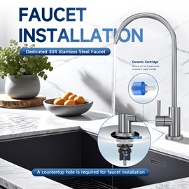 AQUALTRA USF-3F-10 Slightly Alkaline Under Sink Water Filter, 32000 Gallons Water Filtration System with Faucet, 0.5 μm Carbon Fiber Filter Reduces Chlorine, Chloramine, Fluoride, Bad Taste & Odor