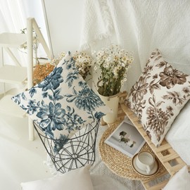 WCYYWGO Spring Throw Pillows Decorative Brown Floral Leaf Pillow Cover Sofa Cushion Cover 18x18 Set of 2 Linen Farmhouse Decor Home Decor Pillowcase Indoor Outdoor Sofa Chair Back Pillow Cover