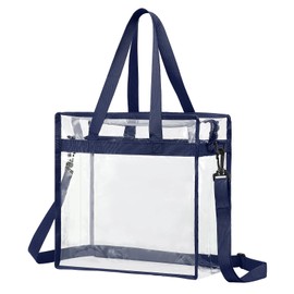 sourcing map Clear Tote Bag, 1Pcs 13" x 6" x 13", PVC Waterproof Closure Crossbody Shoulder Bag with Zipper and Adjustable Strap for Stadium Events, Ball Game, Concert, Beach (Navy Blue)