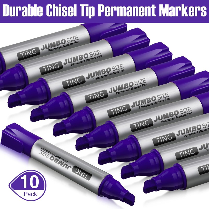 Fuutreo 10 Pack Jumbo Permanent Markers Bulk Large Chisel Tip