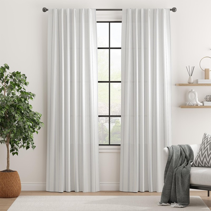 jinchan White Curtains Grey Striped Curtains 84 Inch Length for