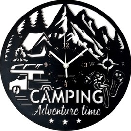 Instant Karma Clocks Wall Clock Camping Hiking Camping Hiking RV Travel Gift HDF Wood Coated Black