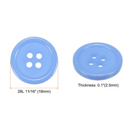 sourcing map 50pcs 28L Sewing Buttons 11/16"(18mm) Resin Round Flat 4-Hole Craft Buttons for Sewing Clothing and DIY, Light Blue