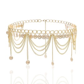 SCDZY Waist Chain Women's Gold Belly Chain Gold Metal Chain Belt Multilayer Belly Chain Chain Belt with Tassel Pendant, 70 cm + Extension Chain 30 cm, gold