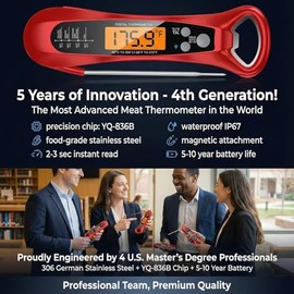 Therm Pro® Chef - Termómetro digital para carne, lectura instantánea de 1 segundo, certificado NIST® con precisión de ± 0.5 ℉, pantalla LED ultra bril