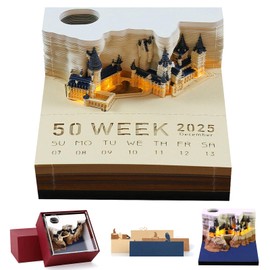 SIWEME 3D Calendar 2025 -Time Piece Calendar, 2025 Desk Calendar Notepad Magic Castle 3D Memo Pad Non-stick Sticky Notes with Pen Holder Weekly Calendar For School Office Home