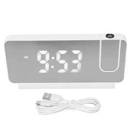 Projection Alarm Clock for Bedroom, LED Digital Clock Projection on Ceiling Wall 180° Projector USB Bedside Clock for Heavy Sleeper (White)