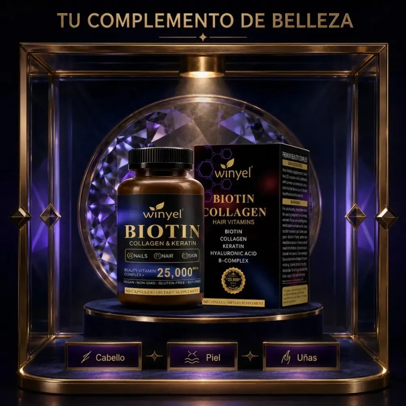 Biotina Winyel Complejo B Colágeno Queratina 60 Cápsulas