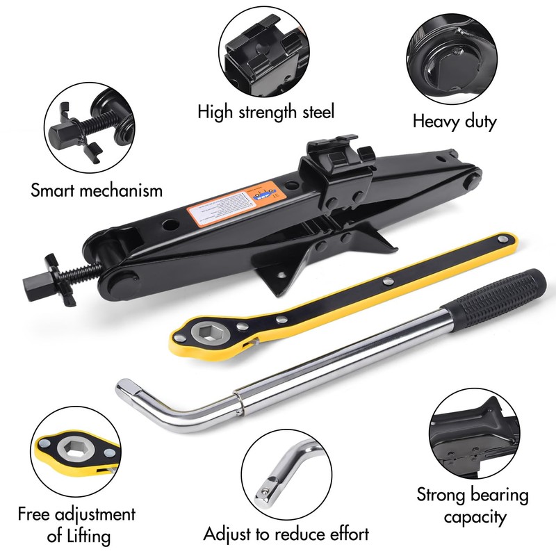 Scissor Car Jack 3 Ton (6610 lbs) Tire Changing Kit