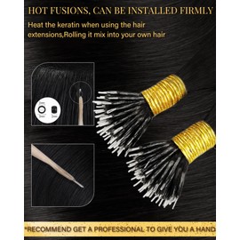 Hetto Nano Hair Extensions Real Hair Black Nano Beads Human Hair Extensions Invisible Jet Black 50g 50Strands 18Inch #1