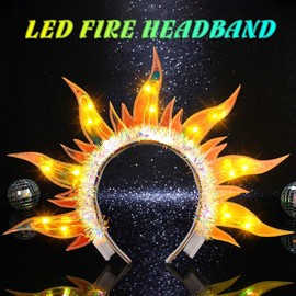 JEAIRTS Light Up Fire Headband Glowing Sun Goddess Headwear Led Flame Party Rave Hair Accessories for Women
