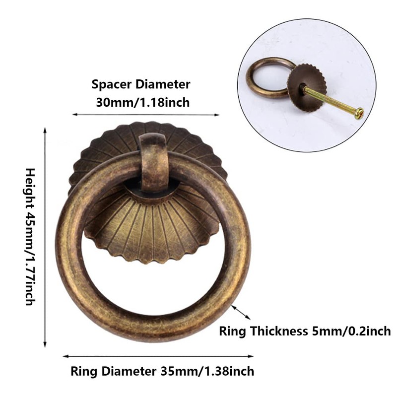 TopHomer 5 Pack Ring Drawer Pulls, Antique Drawer Ring Pull