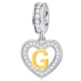 EMOSTAR - Abalorio de letras con inicial A-Z para pulsera europea, chapado en oro de 18 quilates, colgante de alfabeto de corazón de plata de ley 925 con circonita cúbica, regalo para familia, San