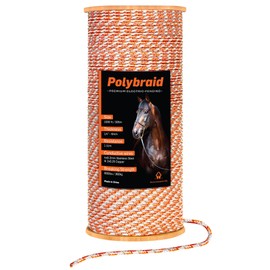 Electric Fence Polybraid 1000ft Thickness 1/4" - Premium Heavy Duty Braided Polyrope - High Visible Rope Fencing for Horse, Cattle, Livestock - 6 Wire Conductors: 2X Cooper and 4X Stainless Steel